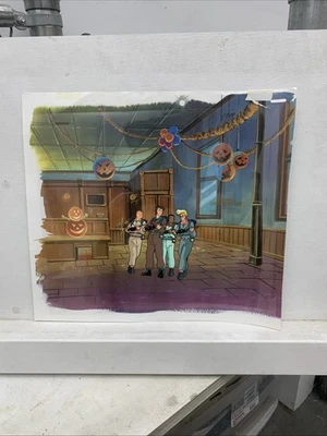 The Real Ghostbusters Animation Cel Whole Crew Coo y Back ground - Image 1 of 3