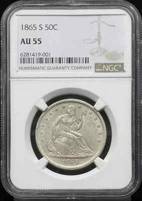 1865 S Seated Liberty Half Dollar NGC AU-55 - Image 1 of 4