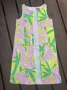 Lily Pulitzer Dress Girls Sheath Pink Green White Floral Flamingos Size 14/16 - Picture 1 of 9
