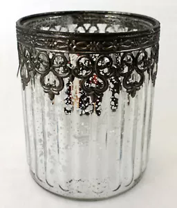 Windlicht 12 cm Antik Silber orientalisch Glas Metall - Bild 1 von 4