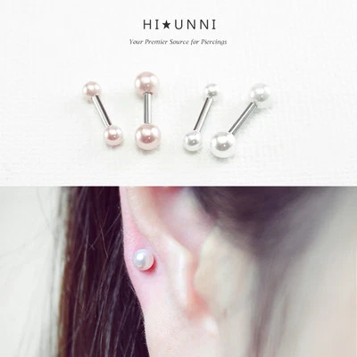 16g Pearled acrylic ball cartilage earrings, pearl ear studs, helix tragus conch - Image 1 of 4