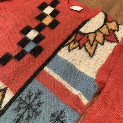 Suéter de esquí Alafoss nórdico islandés largo CS APRES Mohair rosa copo de nieve a cuadros M Foto 1 de 4