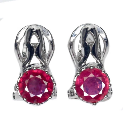 925 Sterling Silver Earrings Round Ruby 7mm Gemstone Jewelry - Image 1 of 4