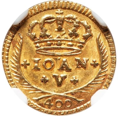 Portugal - 1729 João V oro 400 Reis - NGC MS63 - RARO SOLO 2 GRADOS SUPERIORES Foto 1 de 4