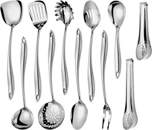 304 Stainlss Steel Kitchen Utensils Set,11 Pcs Long Metal Cooking Utensil Gadget - Picture 1 of 6
