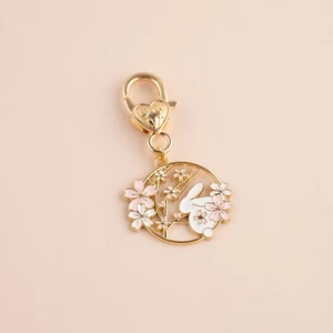 Cute White Bunny Rabbit Pink Flower Bag Heart Charm Keychain Keyring Gift Idea - Picture 1 of 1