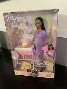 Mattel Barbie Happy Family Pregnant Midge and Baby Doll 2002 New in Sealed Box