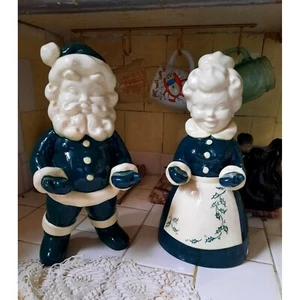 Vintage Kitsch Santa Claus and Mrs Claus Ceramic Figurine Holders 1965 Painted B - Picture 1 of 4