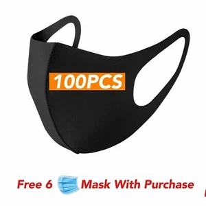 100Pcs Black Unisex Mouth Face Masks Washable Fashion Each Individually Packaged - Picture 1 of 5
