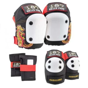 187 Killer Skateboard Pads Adult Six Pack Set Caballero Black/ Red/ Gold - Picture 1 of 7