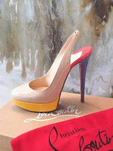 Christian Louboutin Tri Color Nude Patent Bianca Platform Slingback Heels 39 - Picture 1 of 6