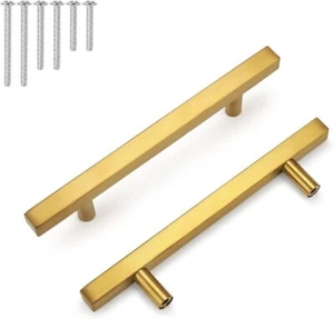 SET 15 PROBIOCO Schrank Griffe gebürstet Gold 4" Loch Mitte quadratische Form Griff - Bild 1 von 6