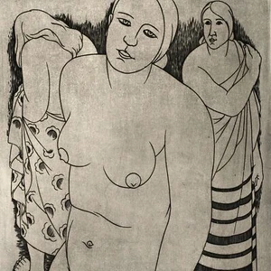 Heinrich Ilgenfritz Kupferstich Drei Frauen Orig signiert Nachlassstempel um 192 - Bild 1 von 5
