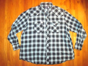 Vintage Wrangler Buffalo kariert schwarz/türkis Perlen Druckknopf Cowboy Hemd 2XL hergestellt in den USA - Bild 1 von 7