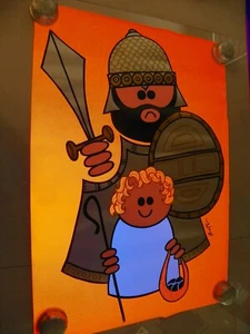 Vintage Schwarzlicht Poster "David & Goliath" Künstler: Araten, gedruckt von Shohar - Bild 1 von 3