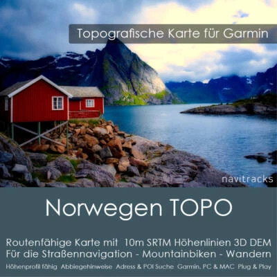Norwegen Topo Karte 10m Höhenlinien 4GB microSD für Garmin Navi, PC & MAC - Bild 1 von 4