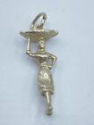 Vintage Sterling Silver Young Lady Carrying Basket Of Fish Bracelet Charm (J498)