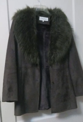 Mujer Verde Calvin Klein Cálido Imitación Piel Gamuza Chaqueta Pequeña S Foto 1 de 4