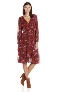 BB Dakota Carabelle Burgundy Floral Print Midi Dress NWT Size S MRSP $99 - Picture 1 of 9