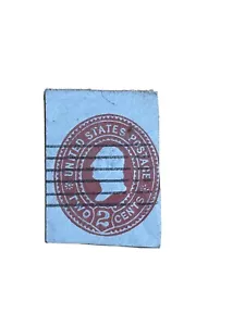 GENUINE SCOTT #U361 - 1899 CARMINE ON BLUE 2¢ CUT SQUARE #1 - Picture 1 of 3