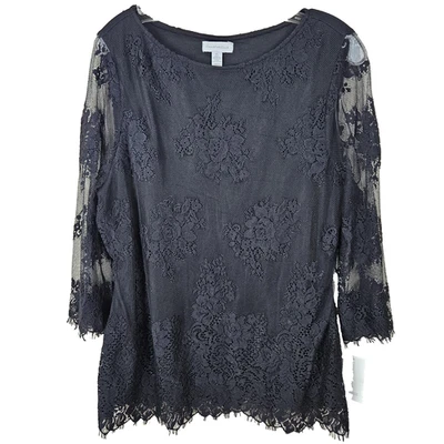 NUEVO CON ETIQUETAS CHARTER CLUB Túnica Camisa Top Mujer XL Negro Encaje Superposición Elegante Vacaciones Foto 1 de 4