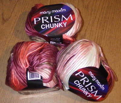 Lot of 3 Skeins, Mary Maxim Prism CHUNKY Yarn, 3.5 oz, 60 yds, Sea Coral - Image 1 of 4