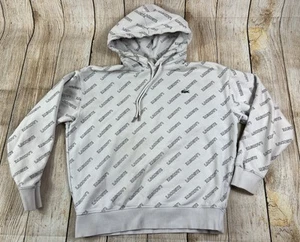 Lacoste Live Signature Print Fleece Hoodie Sweatshirt White Size Small - Picture 1 of 9