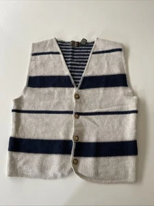 Vintage Structure Sweater Vest Mens Large Cardigan 90s Ramie Stripe Y2K Blue - Picture 1 of 8