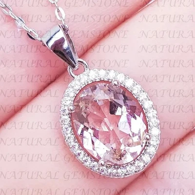 Colgante con halo de diamantes y morganita natural de corte ovalado de 8,50 quilates enchapado en oro blanco de 18 quilates Foto 1 de 4