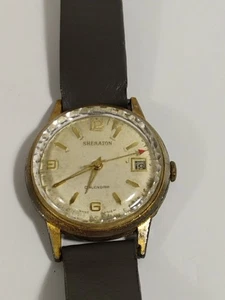 Vintage Sheraton Men's Calendar Wristwatch Worn Broke Non-working - Picture 1 of 12