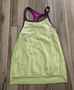Nike Girls' Dri-FIT 2-in-1 Cami Training Racerback Tank Top - Lime Green, XL - Picture 1 of 5