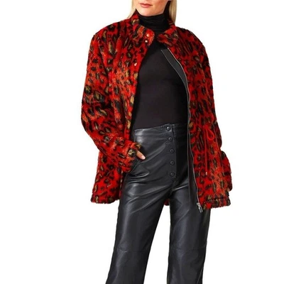 Chaqueta de piel sintética con estampado animal de diseñador de la colección Nicole Miller ribete de cuero Foto 1 de 4