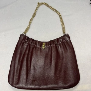 Vintage Ande Handtasche Damen Burgund Leder Goldfarben Kette Geldbeutel Schultertasche - Bild 1 von 5