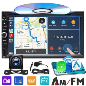 2Din Car Stereo Carplay GPS Bluetooth Radio Double 2Din 7" CD DVD Player &Camera - Picture 1 of 13