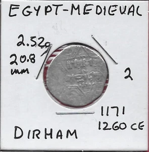 EGYPT MEDIEVAL 1 DRIHAM 1171-1260 CE,SILVER,AYYUBID DYNASTY,AL-ZAHIR GHAZI,SIX P - Picture 1 of 2