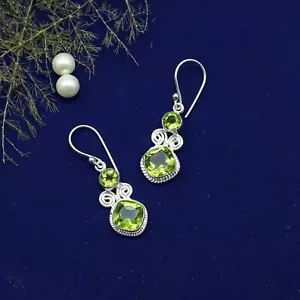 Peridot Jewelry Sterling Silver Birthday Gift Drop/Dangle Earrings 1.12" - Picture 1 of 7