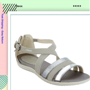 GEOX Cross-Strap Sandals - Vega Light Grey 7 M - Picture 1 of 6