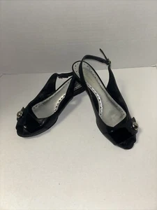 BCBG Girls black high heels women's shoes, peep toe, Sz 7.5, good condition - Picture 1 of 8