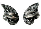 Vintage Signed Botticelli Earrings Leaf Textured Sterling Silver Plated Clip On