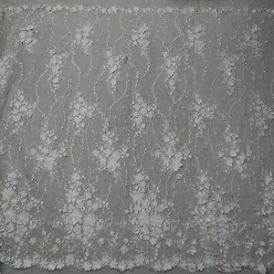 Lace Applique Fabric 3D Flower Embroidered On Mesh Fabric By Yard - Picture 1 of 6