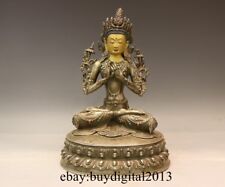 13" Tibet Pure Silver Gold Kwan-yin Vajrapani Vajradhara  Bodhisattva SIt Statue
