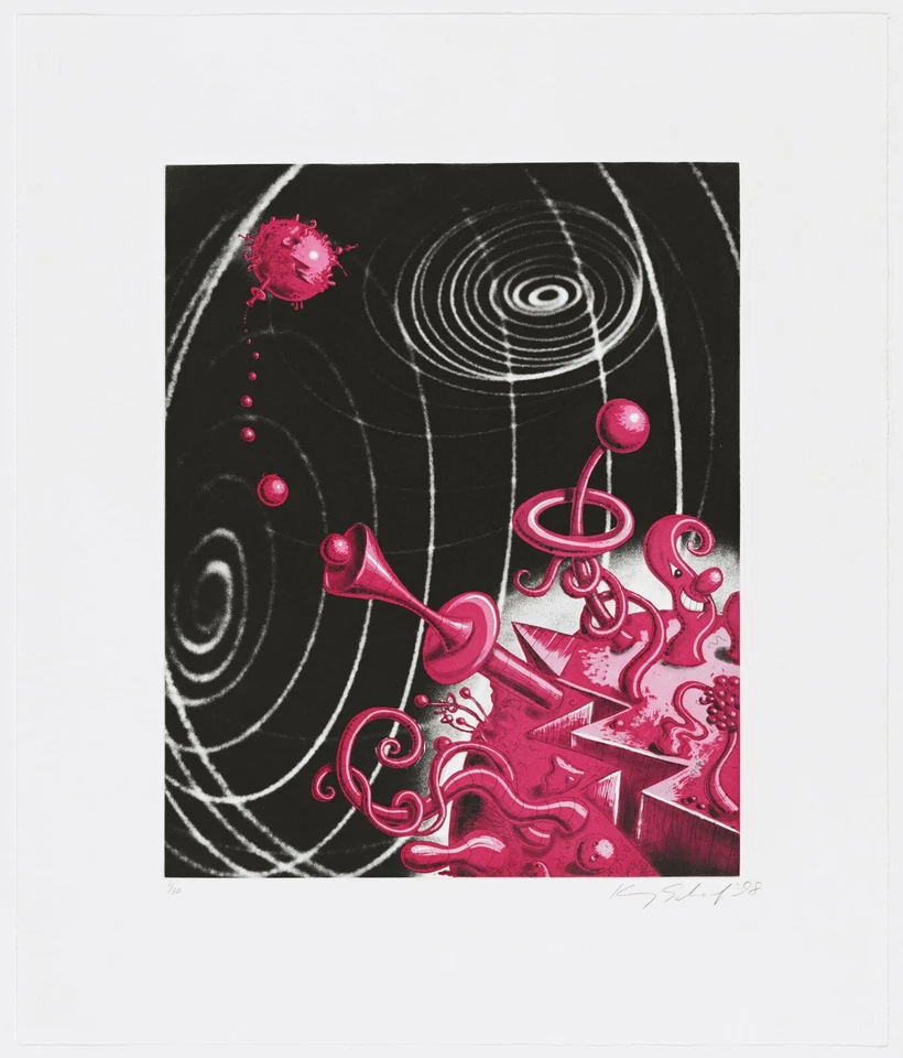 Kenny Scharf Space Galaxiverse Impresión 3/30 Línea Grabado Aguatinta Raro 1998 Foto 1 de 1