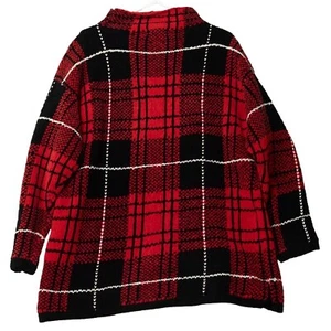 Lauren Ralph Lauren Red Black Plaid Mock Kneck Cotton Sweater Vtg Women's Sz S - Picture 1 of 12
