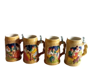 Juego de 4 piedras de cerveza con tapas Oktoberfest alemán estampadas A B C D pintadas a mano de colección - Imagen 1 de 14