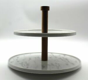Elegant 2 Tier Marble Cake Stand Afternoon Tea Wedding Plate Party Tableware 