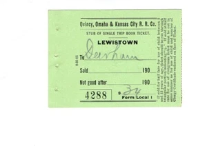 1905 Quincy, Omaha & Kansas City Railroad ticket Lewistown to Durham, Missouri - Picture 1 of 2