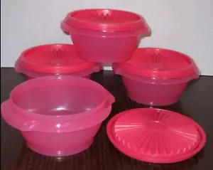 New Tupperware SERVALIER Storage Containers Set 10 oz Rubine Red w/ Seals - Picture 1 of 2