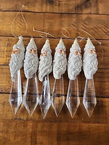 6 SANTA CLAUS Father Time PRISM DANGLING ICICLE CHRISTMAS Holiday TREE ORNAMENTS - Picture 1 of 15