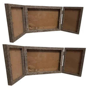 Set Of 2 4x6 Grey Rustic Trifold Hinge Photo Frames - Picture 1 of 4