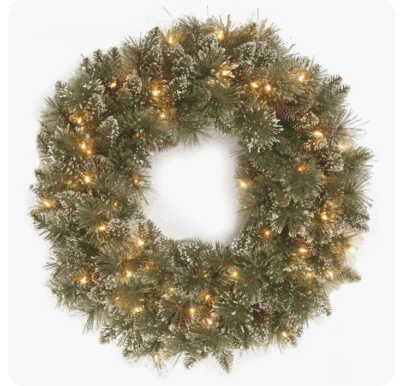 National Tree Company Glittery Bristle Pine 24" Clear Pre Lit Christmas Wreath - Image 1 of 4